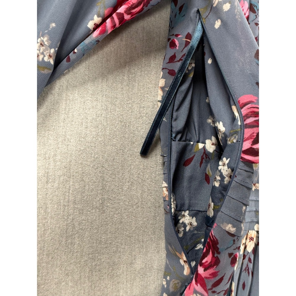 White House Black Market Blue Floral Pintuck Pleat Long Sleeve Dress Size 2 - Picture 13 of 14